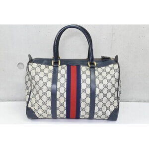 Gucci Boston Bag GG Pattern Navy Blue Beige ing